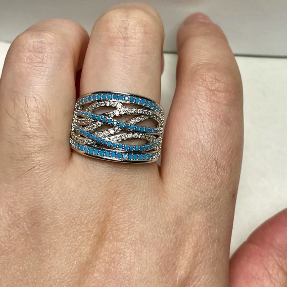 Thick cerulean blue multi-layer crossover ring - Picture 9 of 13